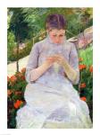 Young Woman Sewing in the garden