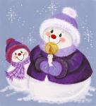Snowmen In Purple With Candle