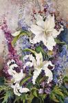 White Oriental Lilies & Pink And Purple Delphinium