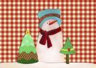 Snowman With Teal Hat With Christmas Trees