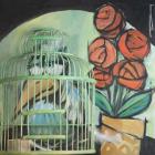 Bird In Cage With Potted Plant