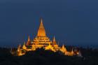 Myanmar, Bagan A Giant Stupa Is Lit At Night On The Plains Of Bagan