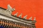 Rooftop figures and colorful wall, Forbidden City, Beijing, China