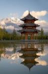Pagoda in pond, Valley of Jade Dragon Snow Mountain