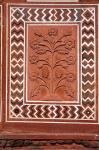 Agra, India, Taj Mahal Mosque, Floral Design in Red Sandstone