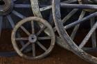Rustic wagon wheels on movie set, Cuba