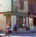 Wine Shop and Cycling Tourists, Chablis, France