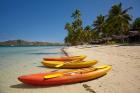 Kayaks on the beach, Plantation Island Resort, Malolo Lailai Island, Mamanuca Islands, Fiji
