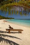 Beach, palm trees and lounger, Plantation Island Resort, Fiji