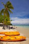 Kayaks and beach, Shangri-La Fijian Resort, Yanuca Island, Coral Coast, Viti Levu, Fiji