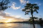 Sunset over the beach of resort, Nacula Island, Yasawa, Fiji, South Pacific