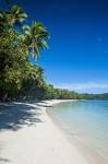 White sand beach and water at the Nanuya Lailai island, the blue lagoon, Fiji