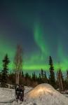Alaska, Fairbanks A Quinzee Snow Shelter And Aurora Borealis