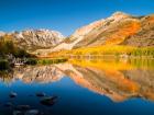 California, Eastern Sierra, Fall Color Reflected In North Lake
