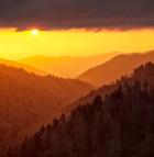 Sunset Light Fills Valley Of The Great Smoky Mountains