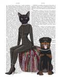 Black Cat and Rottweiler Book Print