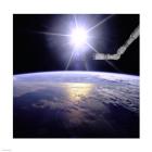 Robot Arm Over Earth with Sunburst