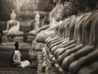 Young Buddhist Monk praying, Thailand (sepia)