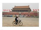 Tourist riding a bicycle at a town square, Tiananmen Gate Of Heavenly Peace, Tiananmen Square, Beijing, China