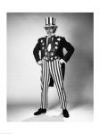 Senior man in an Uncle Sam Costume Standing with Arms Akimbo