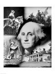 George Washington's face superimposed over a montage of pictures depicting American history, USA