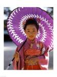 Portrait of a girl holding a parasol, Shichi Go San, Japan