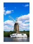 Low angle view of a traditional windmill, Thurne, Norfolk Broads, Norfolk, England