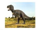Close-up of a tyrannosaurus rex standing in a field