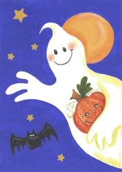 Ghost With Pumpkin And Orange Moon | Obraz na stenu