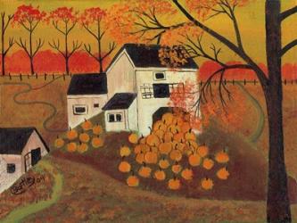 Pumpkin Barn Autumn Folk Art | Obraz na stenu