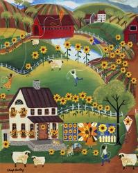 Primitive Quilt Maker House Sunflower Sheep | Obraz na stenu