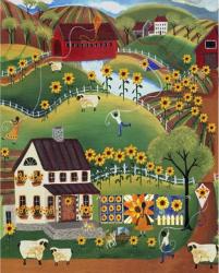 Primitive Quilt Maker House Sunflower | Obraz na stenu