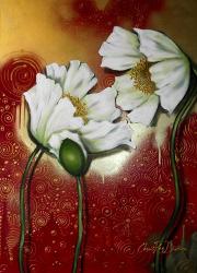 White Poppies on Red | Obraz na stenu