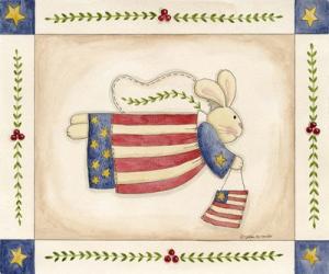 Patriotic Bunny Angel With Flag | Obraz na stenu