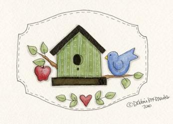 Green Birdhouse With Bird | Obraz na stenu