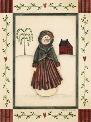 Black & Red Snowwoman With Red House | Obraz na stenu