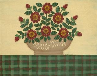 Red Flowers With Dark Green Tablecloth | Obraz na stenu