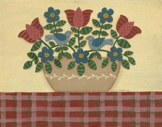 Red & Blue Flowers With Red Tablecloth | Obraz na stenu