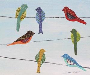 Lovely Colorful Birds On Wires 2 | Obraz na stenu