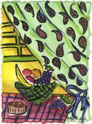 Fruit Bowl and Paisly Curtain | Obraz na stenu