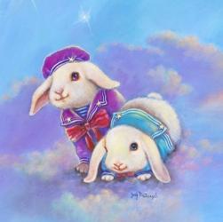 Two Lop Eared Bunnies Mouse and Two Bunnies in Clouds I | Obraz na stenu