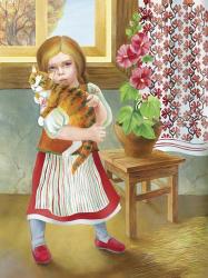 Girl And Cat | Obraz na stenu