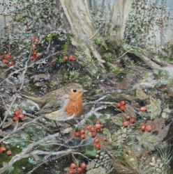 Robin, Frost and Berries | Obraz na stenu