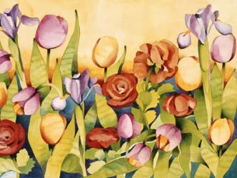 Iris & Tulips/ Yellow Background | Obraz na stenu