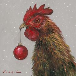 Rooster with Red Xmas Ball | Obraz na stenu