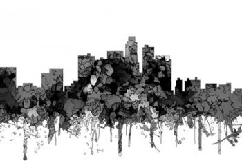 Los Angeles California Skyline - Cartoon B&W | Obraz na stenu