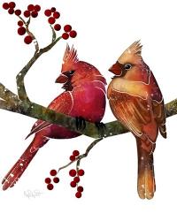 Songbirds- Cardinals and Berries | Obraz na stenu