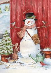 Snowman with Birds and Flurries | Obraz na stenu