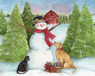 Snowman Dog And Cat Farm Horizontal | Obraz na stenu