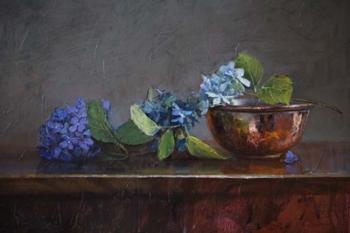 Copper Bowl With Blue Hydrangea | Obraz na stenu